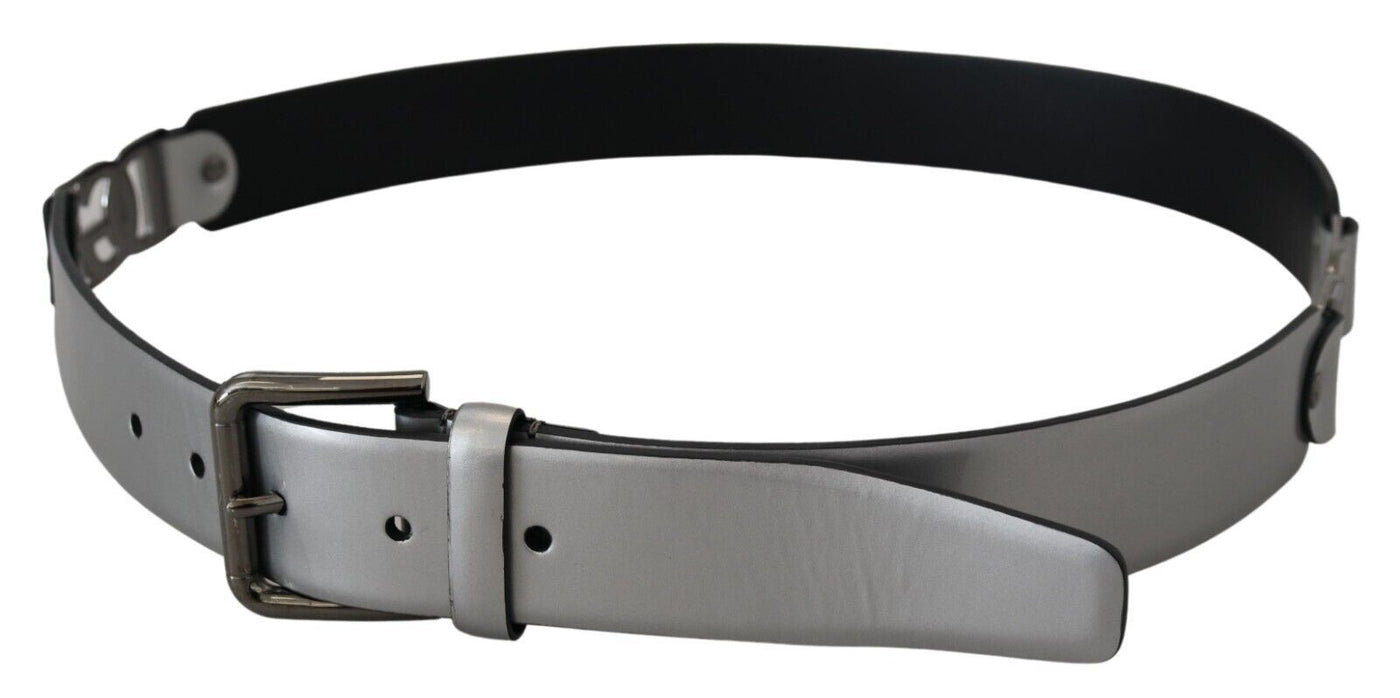 Metallic Silver Leather DG Logo Metal Buckle Belt