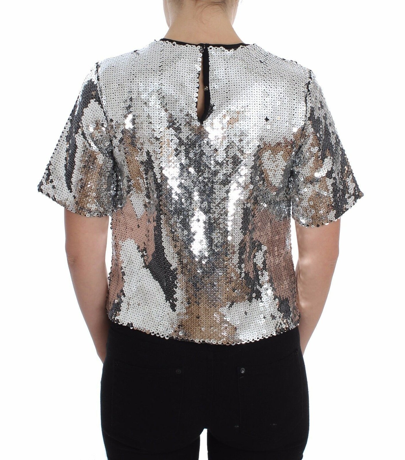 Silver Sequined Crewneck Blouse T-shirt Top