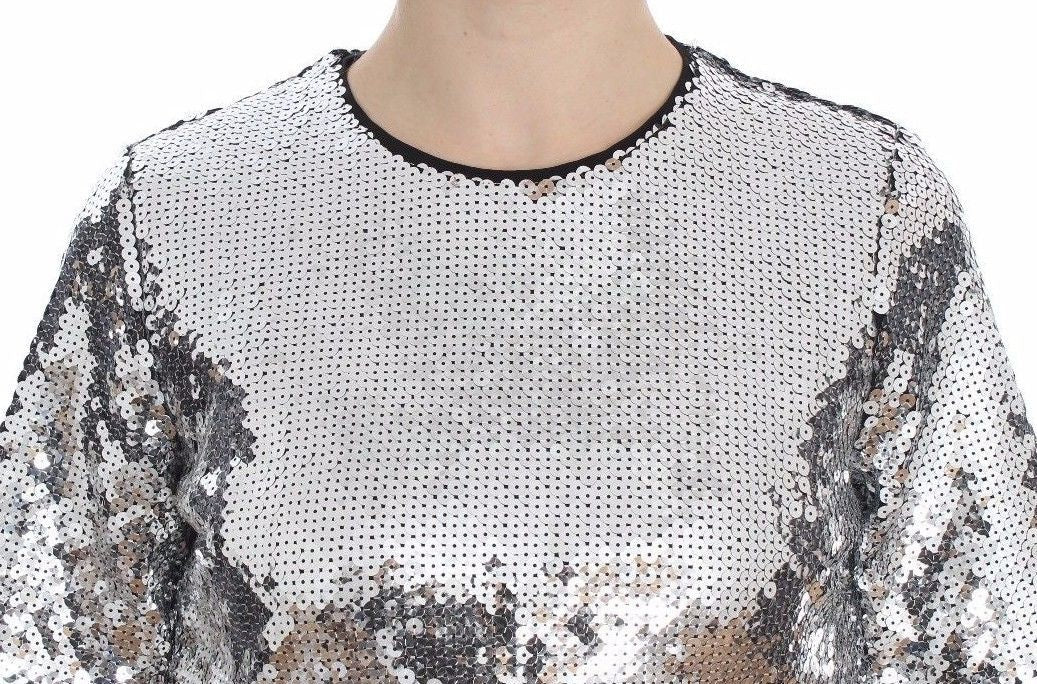 Silver Sequined Crewneck Blouse T-shirt Top