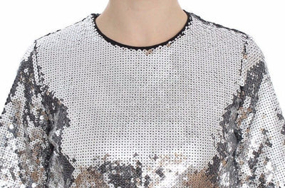 Silver Sequined Crewneck Blouse T-shirt Top