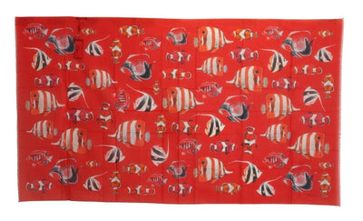 Red Fish Print Cotton Shawl Wrap Scarf