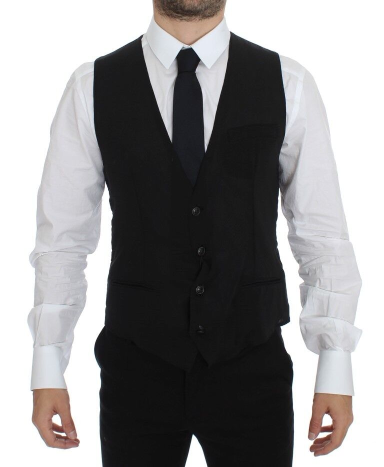 Black Wool Formal Dress Vest Gilet Jacket