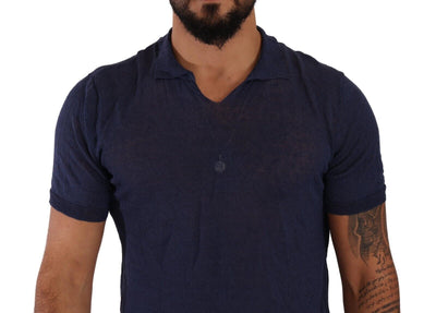 Navy Blue Linen Collared T-shirt