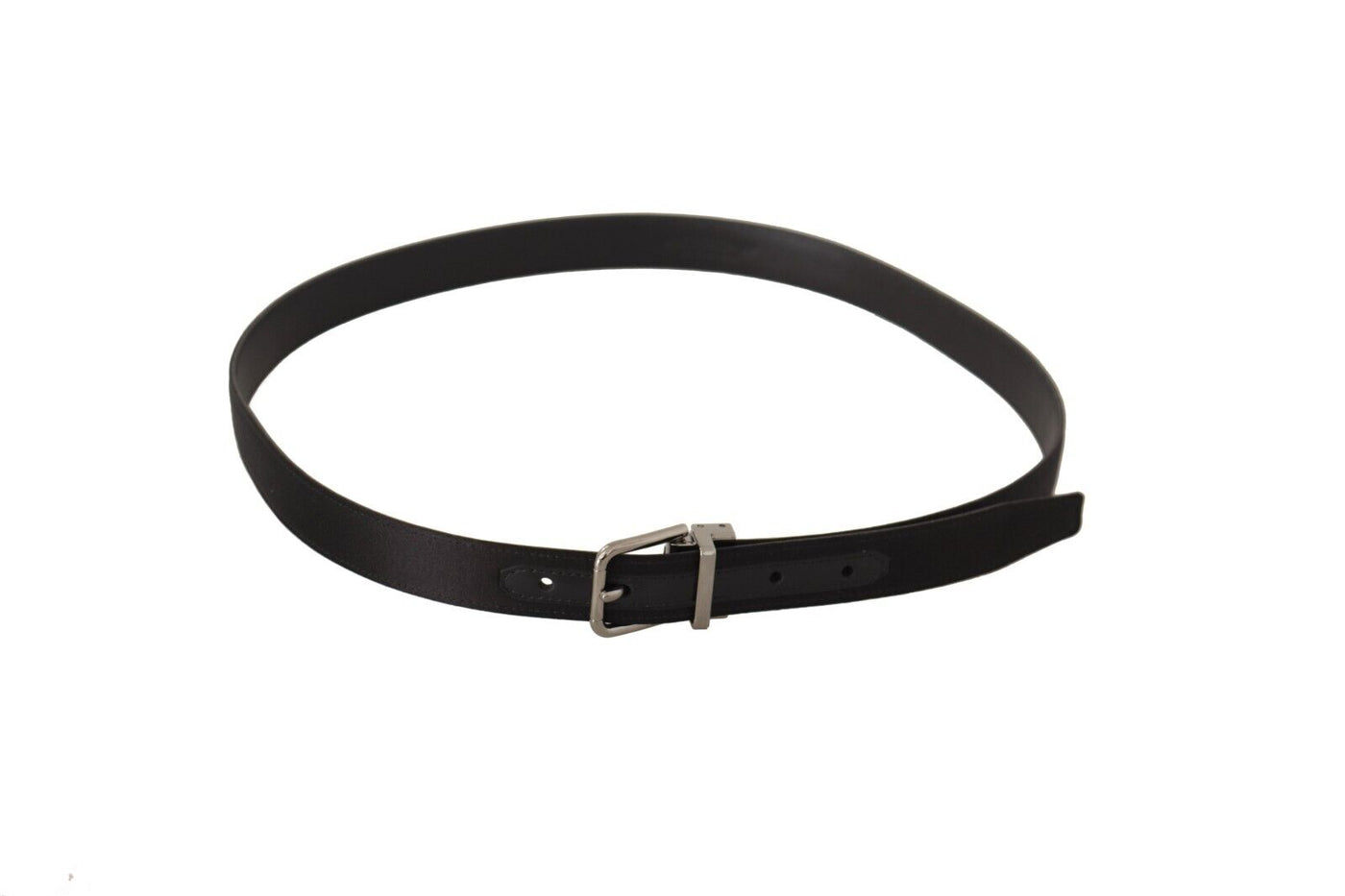 Black Leather Silver Tone Metal Buckle Belt