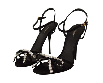 Black Crystals Ankle Strap Heels Sandals Shoes