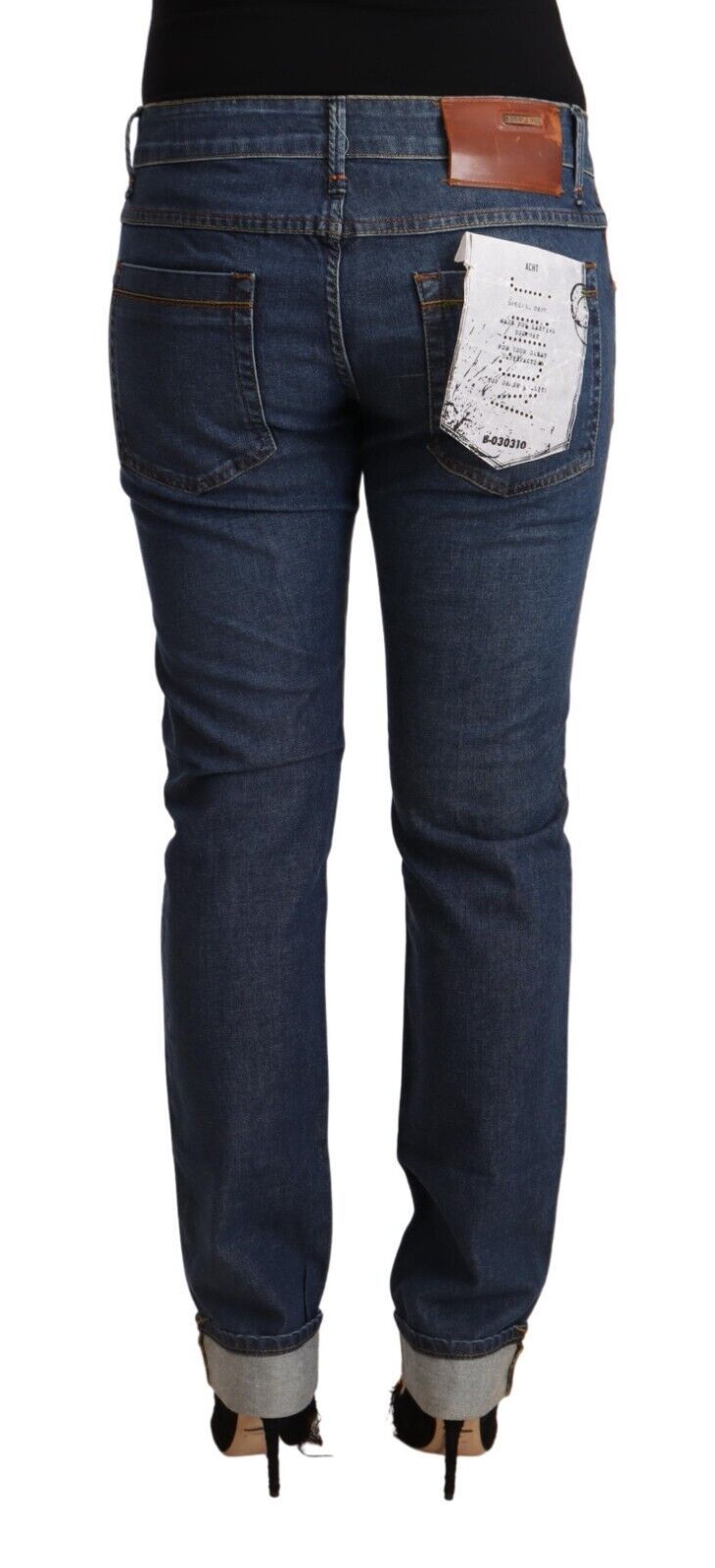 Dark Blue Cotton Slim Fit Folded Hem Denim Jeans