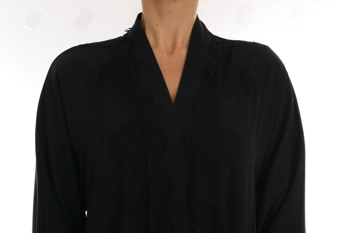 Black Silk Ricamo Kaftan Abaya Dress