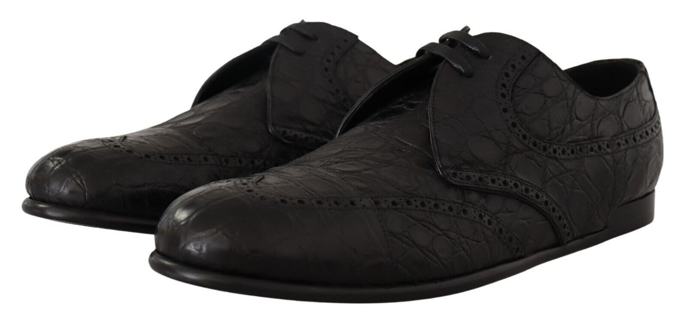 Black Caiman Leather Mens Derby Shoes