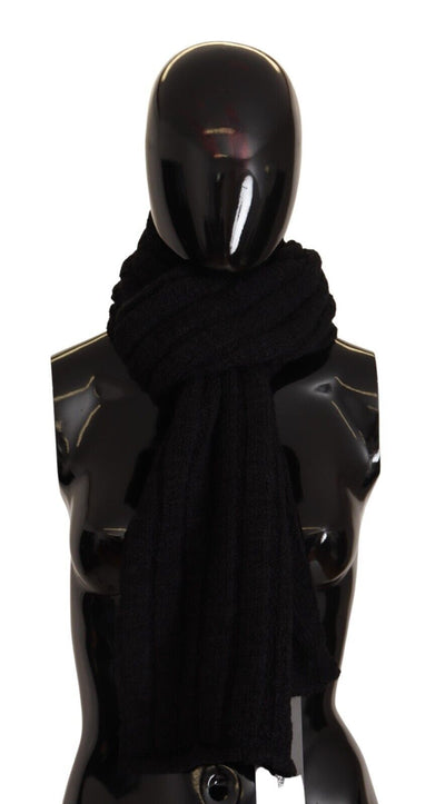 Black Virgin Wool Knitted Unisex Warmer Shawl Scarf