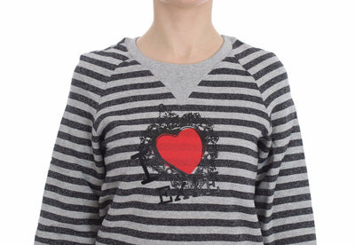 Gray Striped Cotton Crewneck Sweater