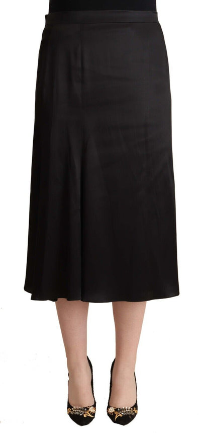 Black Acetate High Waist A-line Midi Skirt