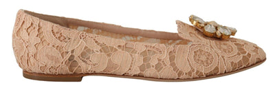 Beige Lace Crystal Ballet Flats Loafers Shoes