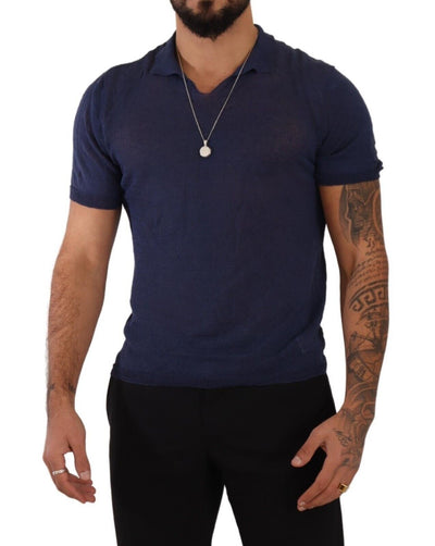 Navy Blue Linen Collared T-shirt