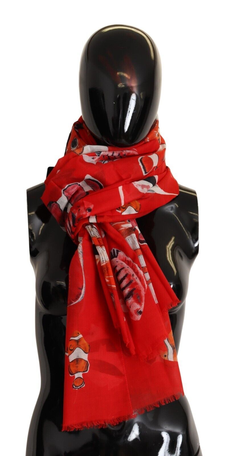 Red Fish Print Cotton Shawl Wrap Scarf