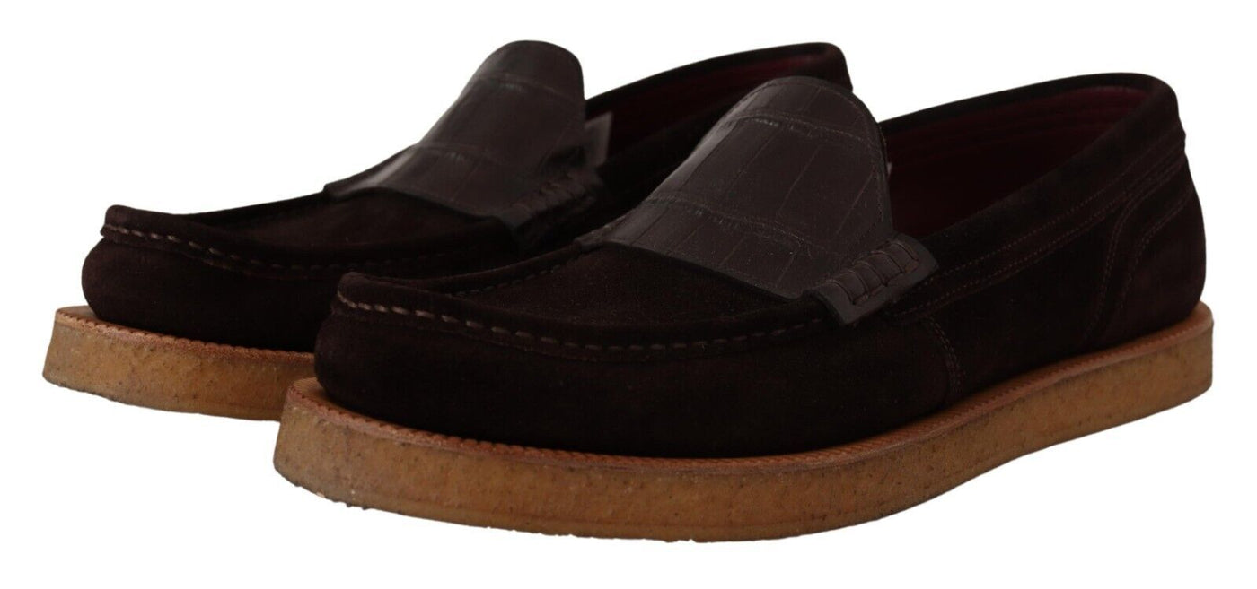 Brown Suede Leather Slip On Flats Moccasin Shoes