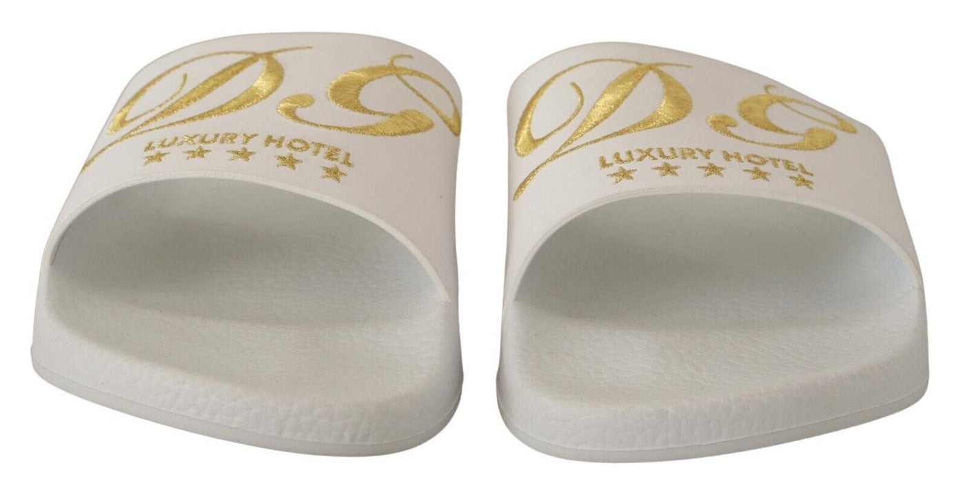 White Leather Luxury Hotel Slides Sandals Shoes