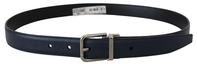 Blue Calf Leather Silver Tone Metal Buckle Belt