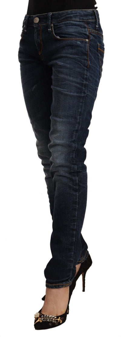 Blue Washed Cotton Mid Waist Skinny Denim Jeans