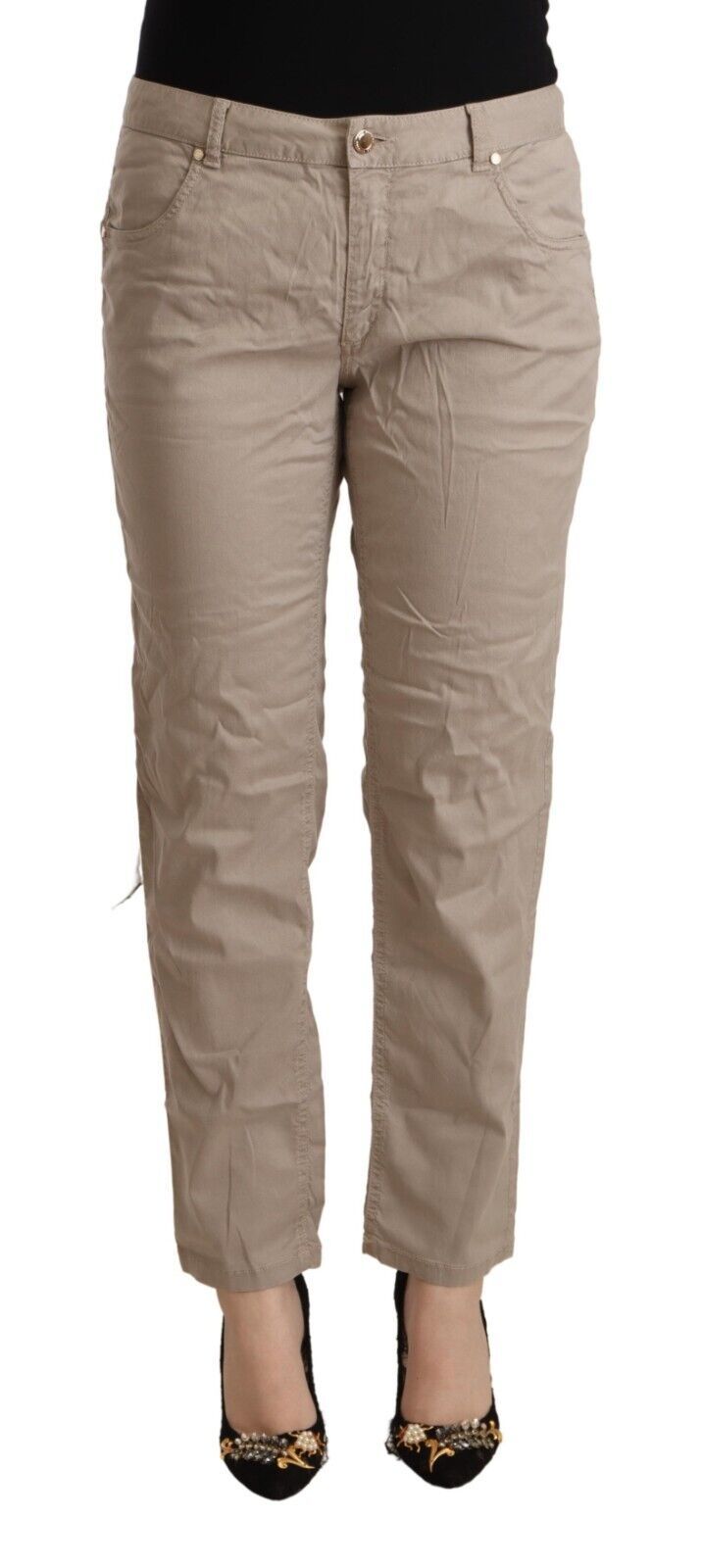 Beige Tencel Mid Waist Tapered Casual Pants