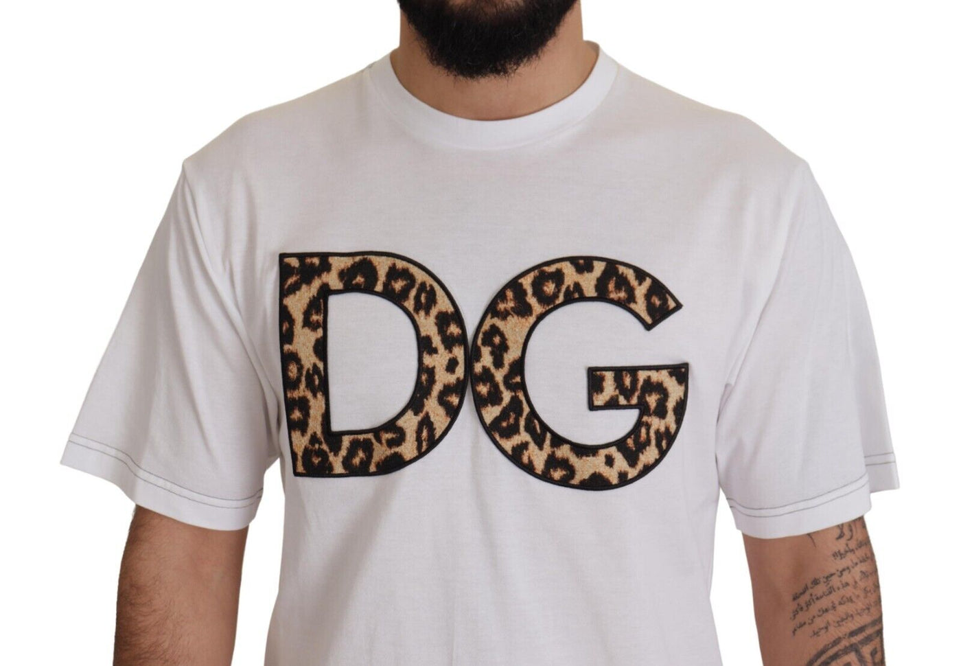 White DG Leopard Logo Crewneck  T-shirt