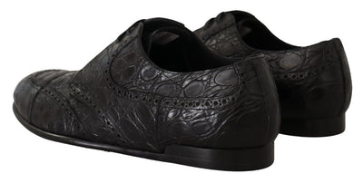 Black Caiman Leather Mens Derby Shoes