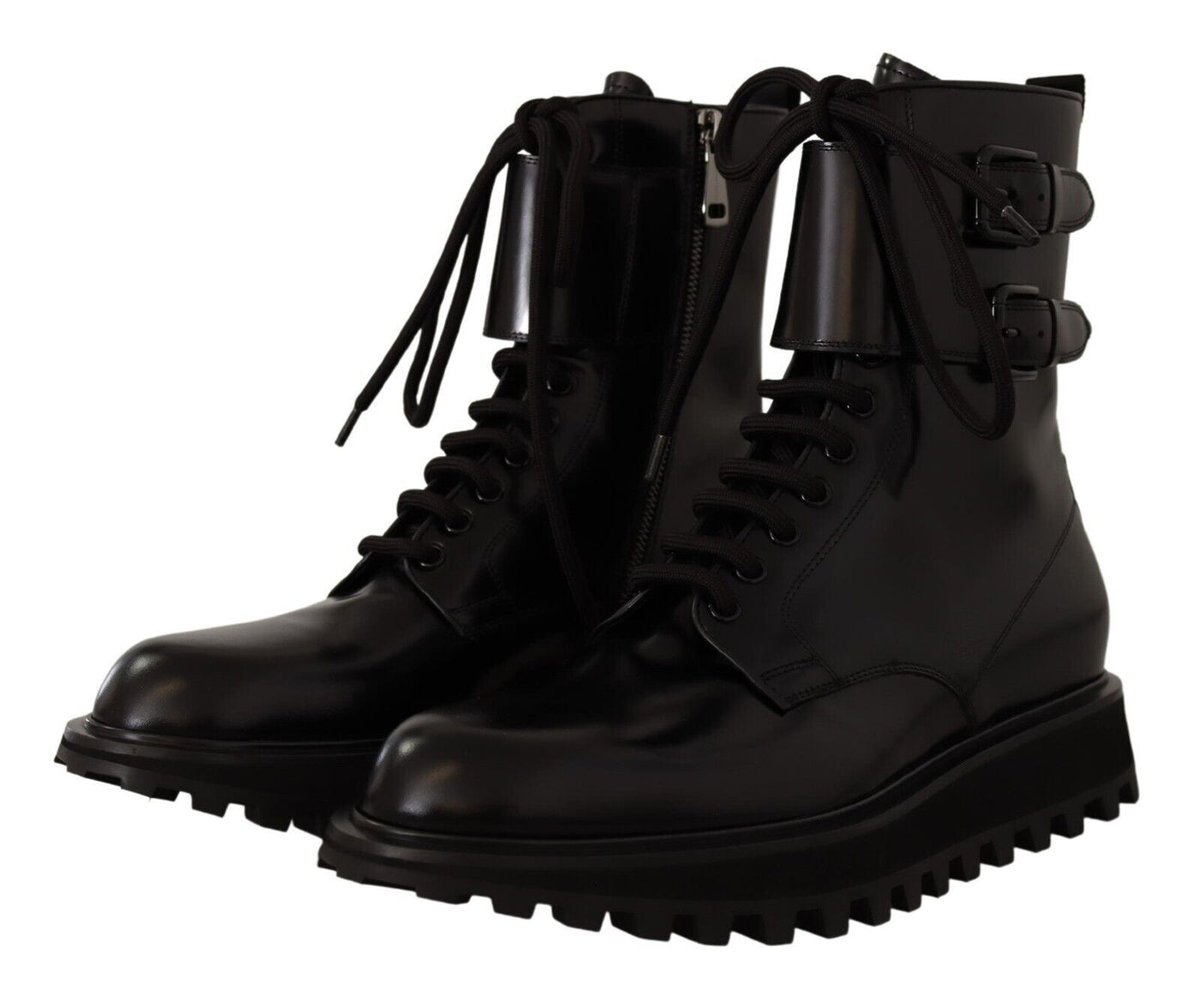 Black Leather Combat Lace Up Mens Boots Shoes