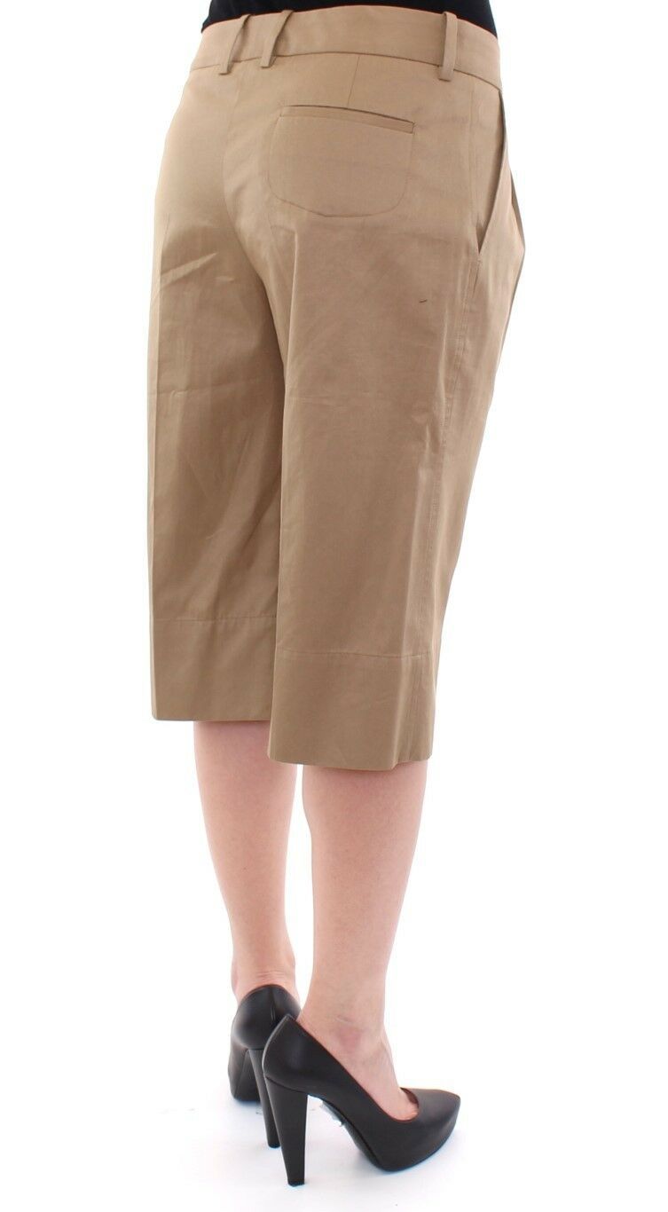 Beige Solid Cotton Shorts Pants