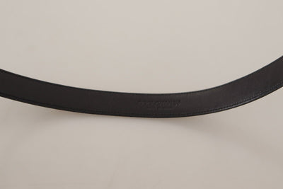 Black Leather Silver Tone Metal Buckle Belt