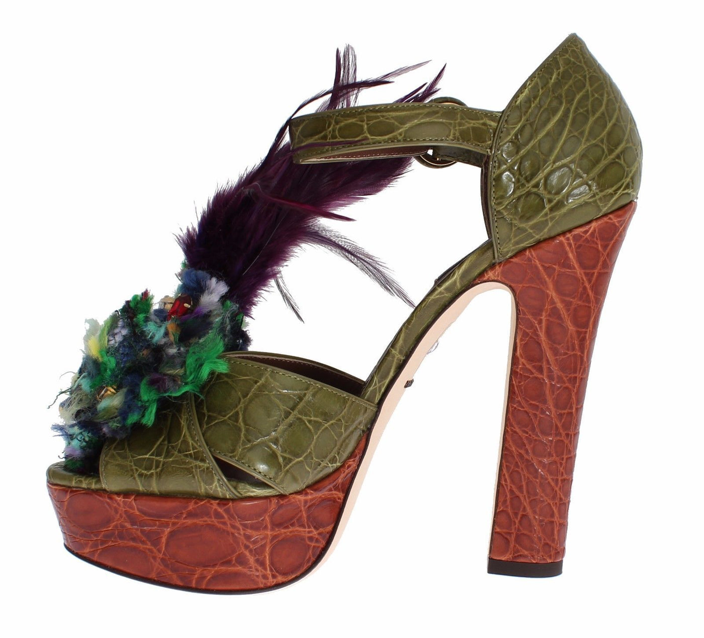 Green Leather Crystal Platform Sandal Shoes