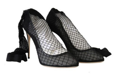 Black Netted Sock Heels Pumps Shoes