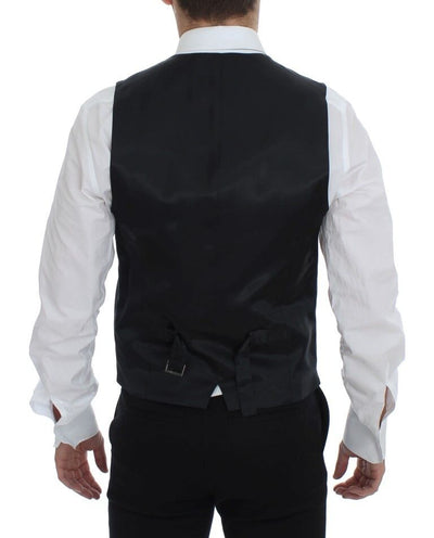 Black Striped Wool Single Breasted Vest