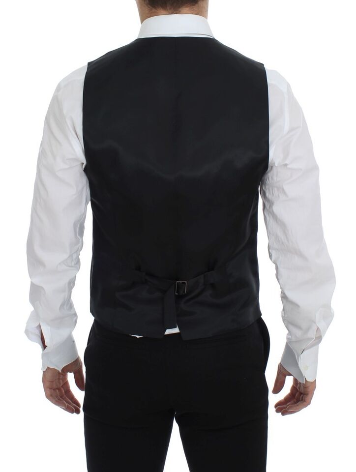 Black Striped Wool Single Breasted Vest