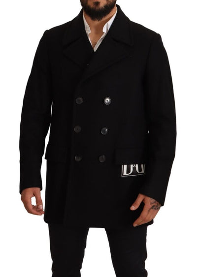 Blue Wool Blend Pea Coat DG Logo Jacket