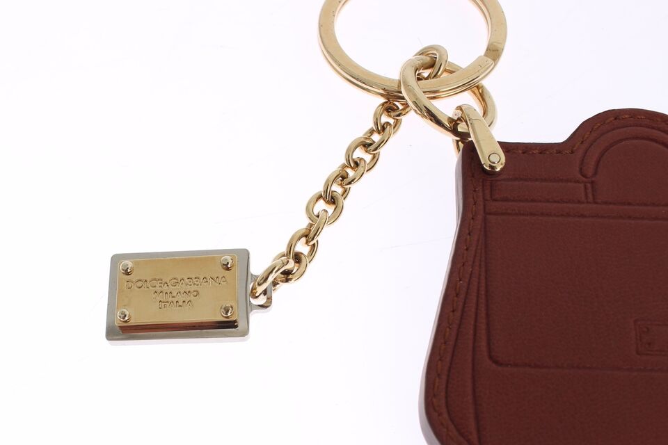 Brown Leather Miss SICILY Gold Finder Chain Keychain