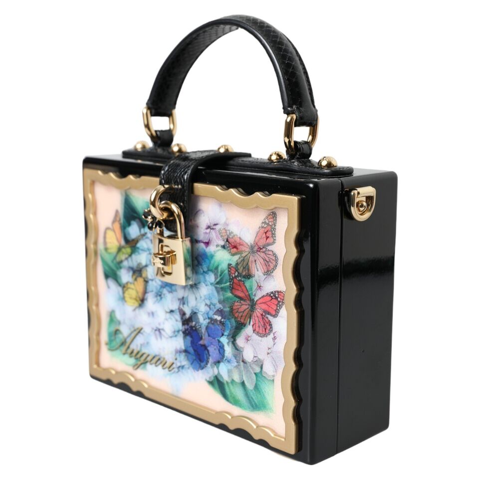 Multicolor Wood Snakeskin Top Handle Box Shoulder Floral Bag