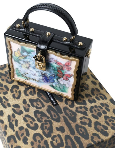 Multicolor Wood Snakeskin Top Handle Box Shoulder Floral Bag