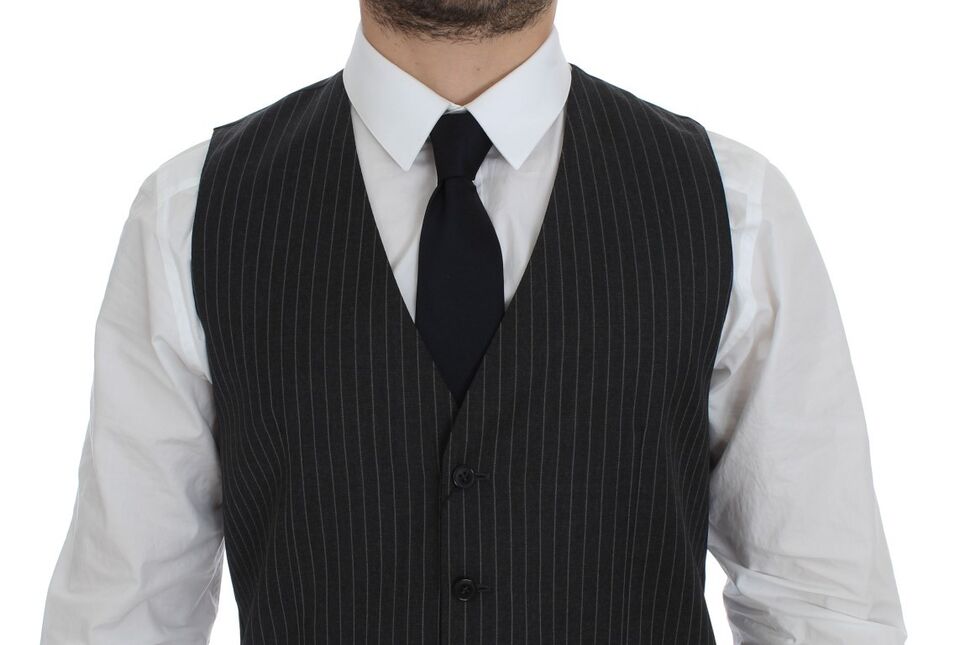 Gray Striped Wool Single Breasted Vest