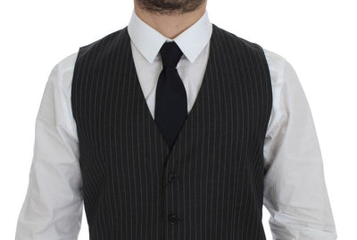 Gray Striped Wool Single Breasted Vest