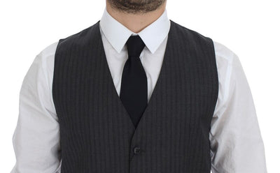 Black Striped Wool Single Breasted Vest