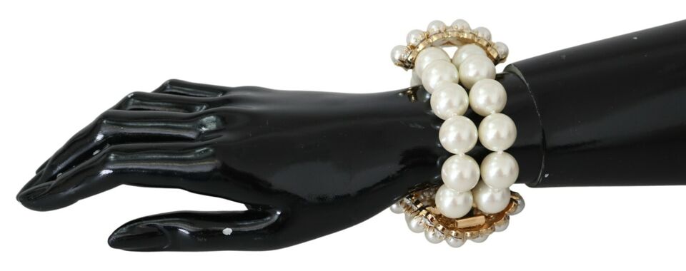 White Faux Pearl Beads Translucent Crystals Bracelet