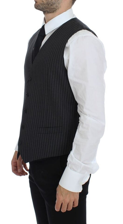 Gray Striped Wool Single Breasted Vest