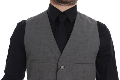 Gray Cotton Slim Fit Button Front Dress Vest