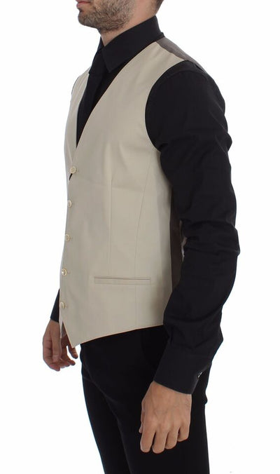 Beige Cotton Stretch Dress Vest Blazer