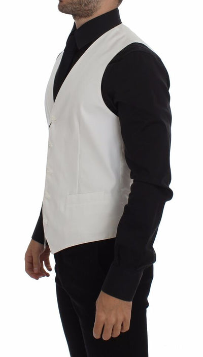 White Cotton Silk Blend Dress Vest Blazer