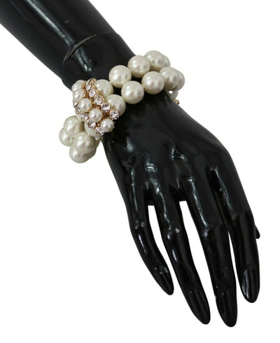 White Faux Pearl Beads Translucent Crystals Bracelet