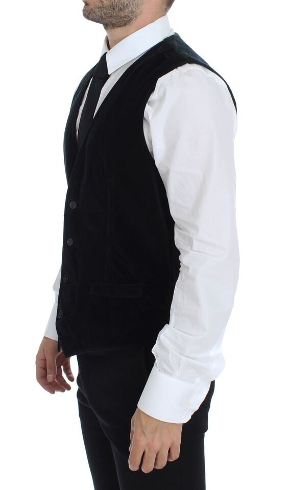 Black Cotton Single Breasted Vest Gilet