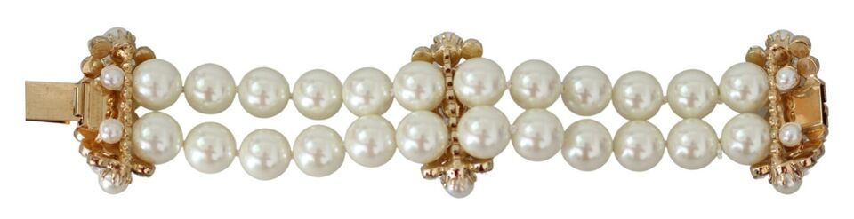 White Faux Pearl Beads Translucent Crystals Bracelet