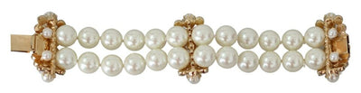 White Faux Pearl Beads Translucent Crystals Bracelet