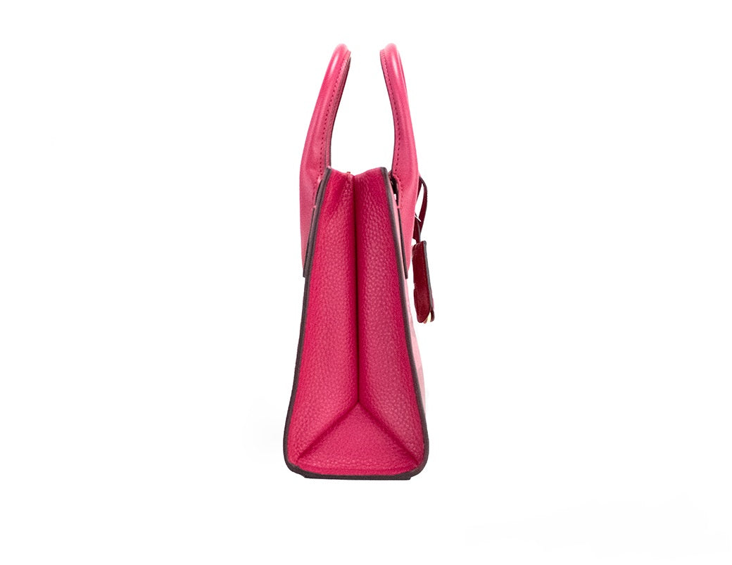 Mirella Small Hot Pink Leather Top Zip Shopper Tote Crossbody Bag