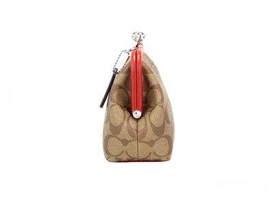 Nora Small Khaki Red Signature PVC Kisslock Chain Crossbody Bag